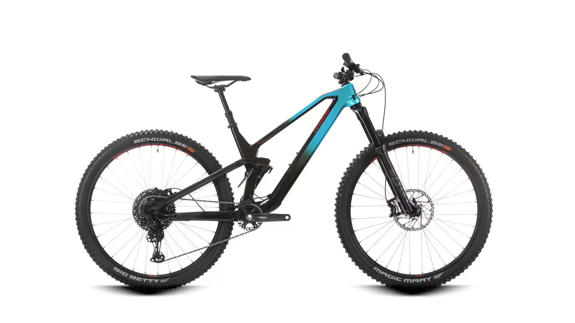 Conway WME 5.9 Carbon Full Suspension 29" | 2024 Model | Shimano XT Mix 12-Speed | turquoise fade / red