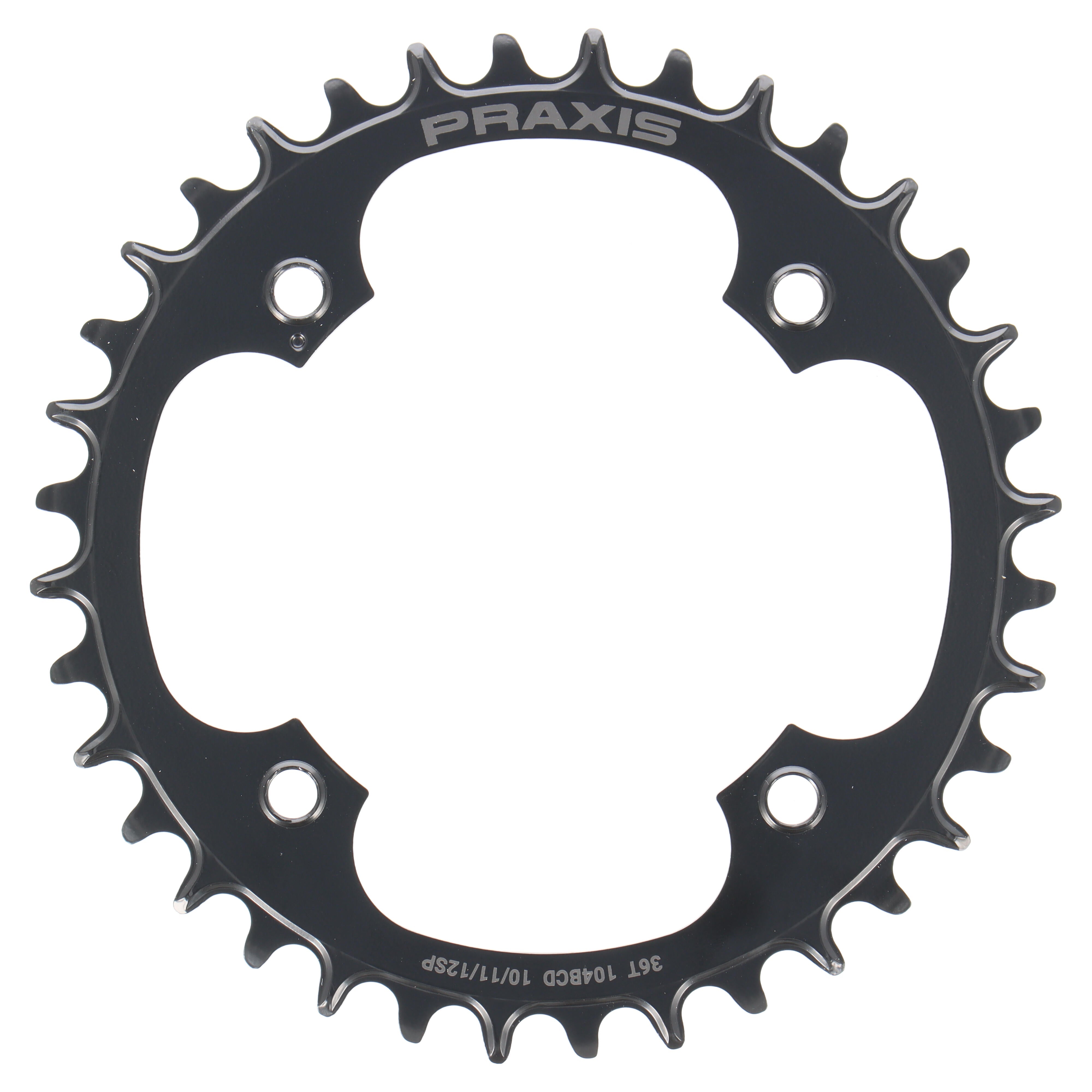 Praxis E-Ring Steel Narrow Wide Kettenblatt | 36 Zähne | 10-/11-/12-fach | 4-Loch 104 mm | M8 - RAAAD.com