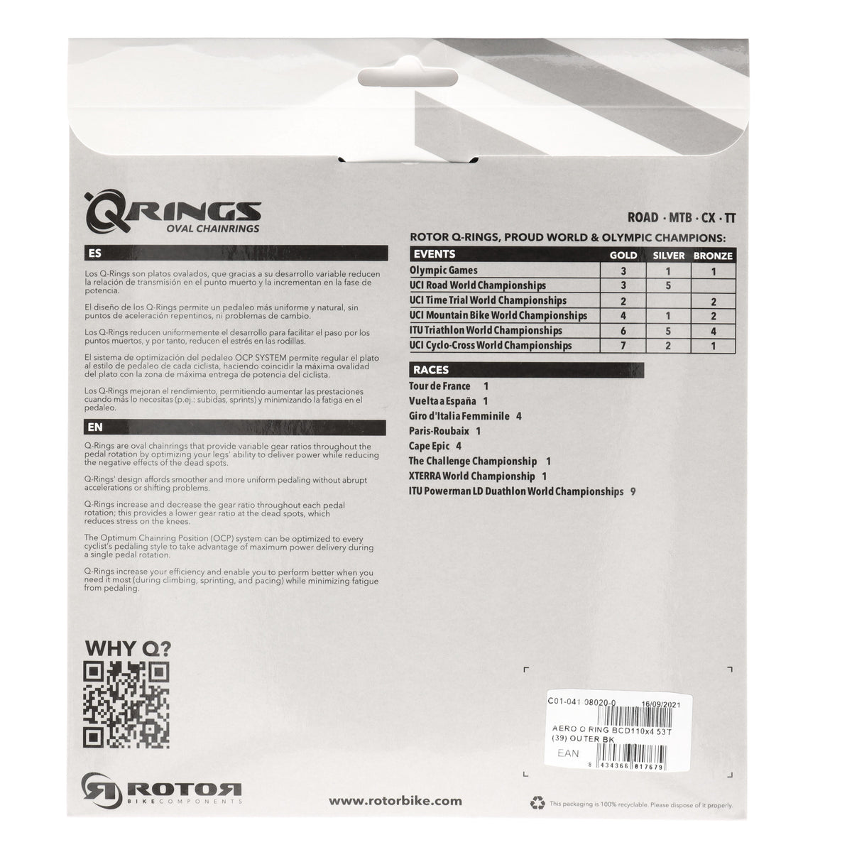 ROTOR Aero Q-Rings Kettenblatt 53T | BCD 110x4 | Außenblatt für 39T Innenblatt | oval - RAAAD.com