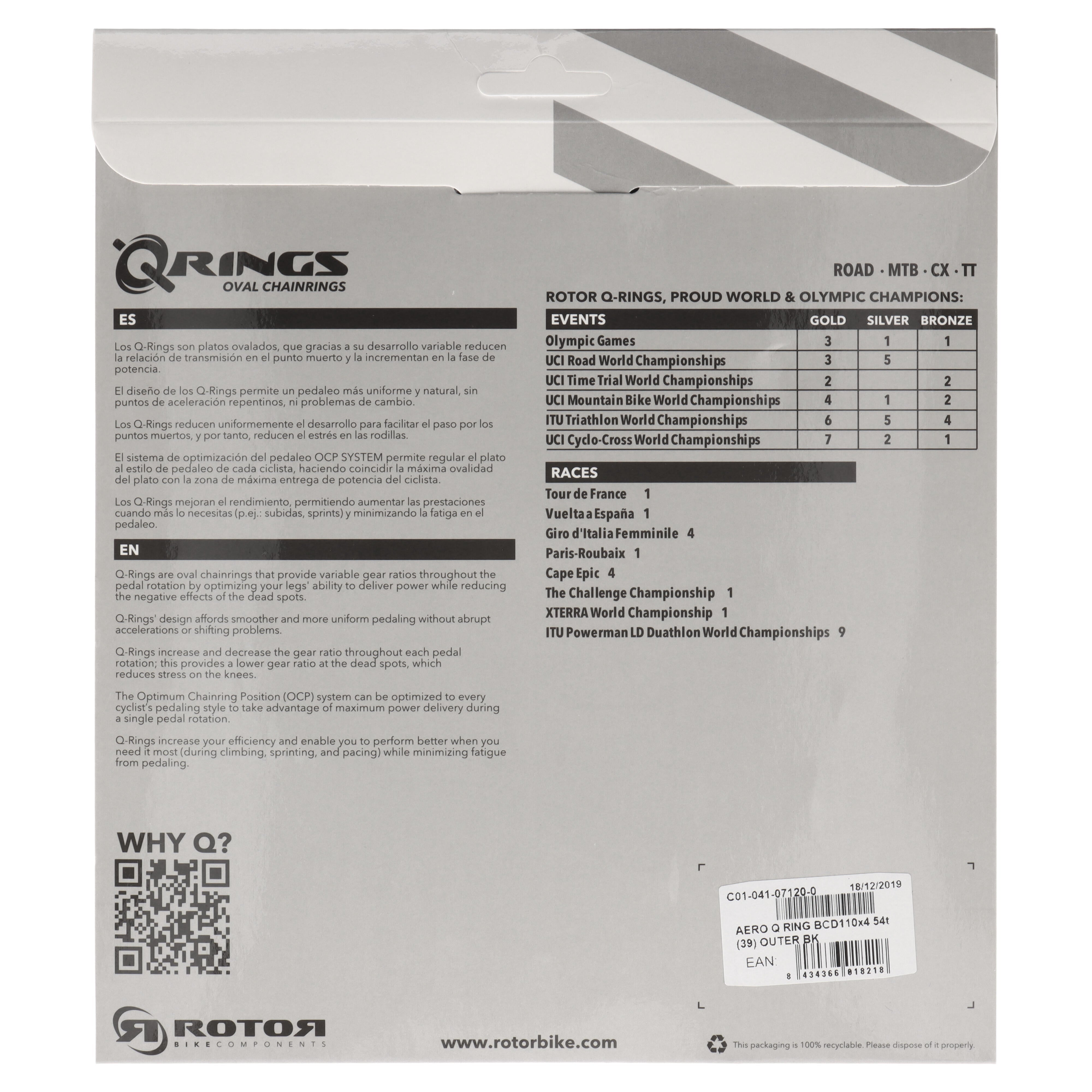 ROTOR Aero Q-Rings Kettenblatt 54T | BCD 110x4 | Außenblatt für 39T Innenblatt | oval - RAAAD.com