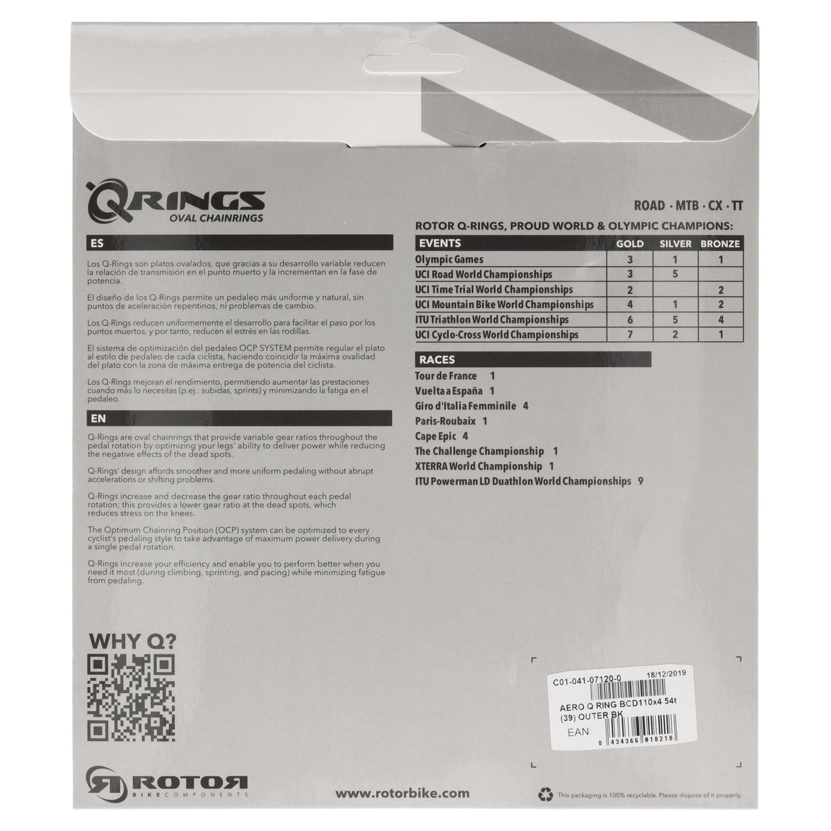 ROTOR Aero Q-Rings Kettenblatt 54T | BCD 110x4 | Außenblatt für 39T Innenblatt | oval - RAAAD.com