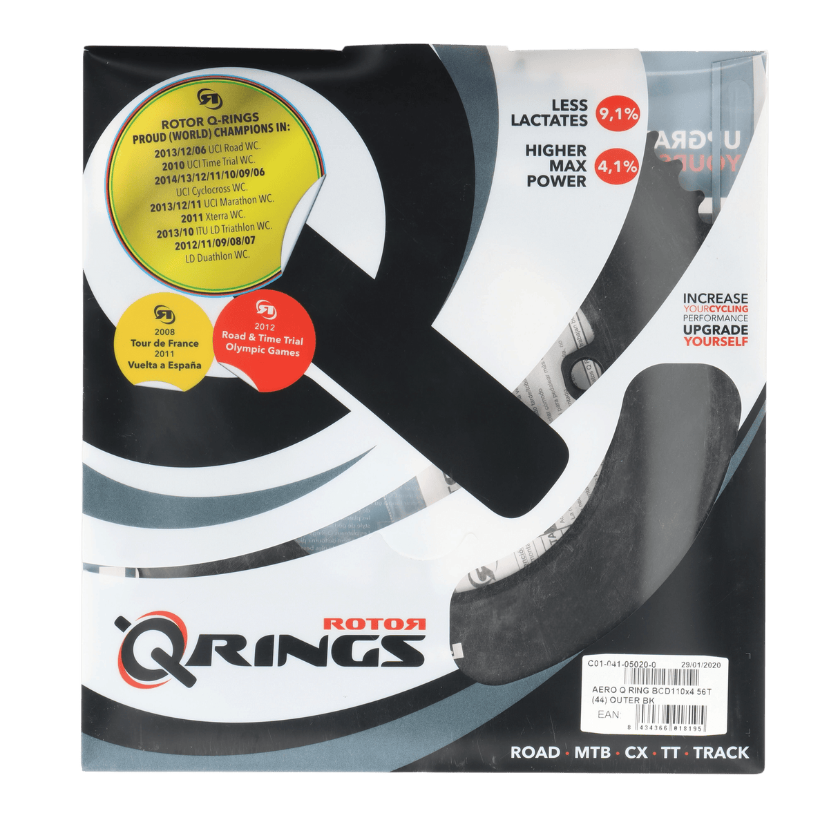 ROTOR Aero Q-Rings Kettenblatt 56T | BCD 110x4 | Außenblatt für 44T Innenblatt | oval - RAAAD.com