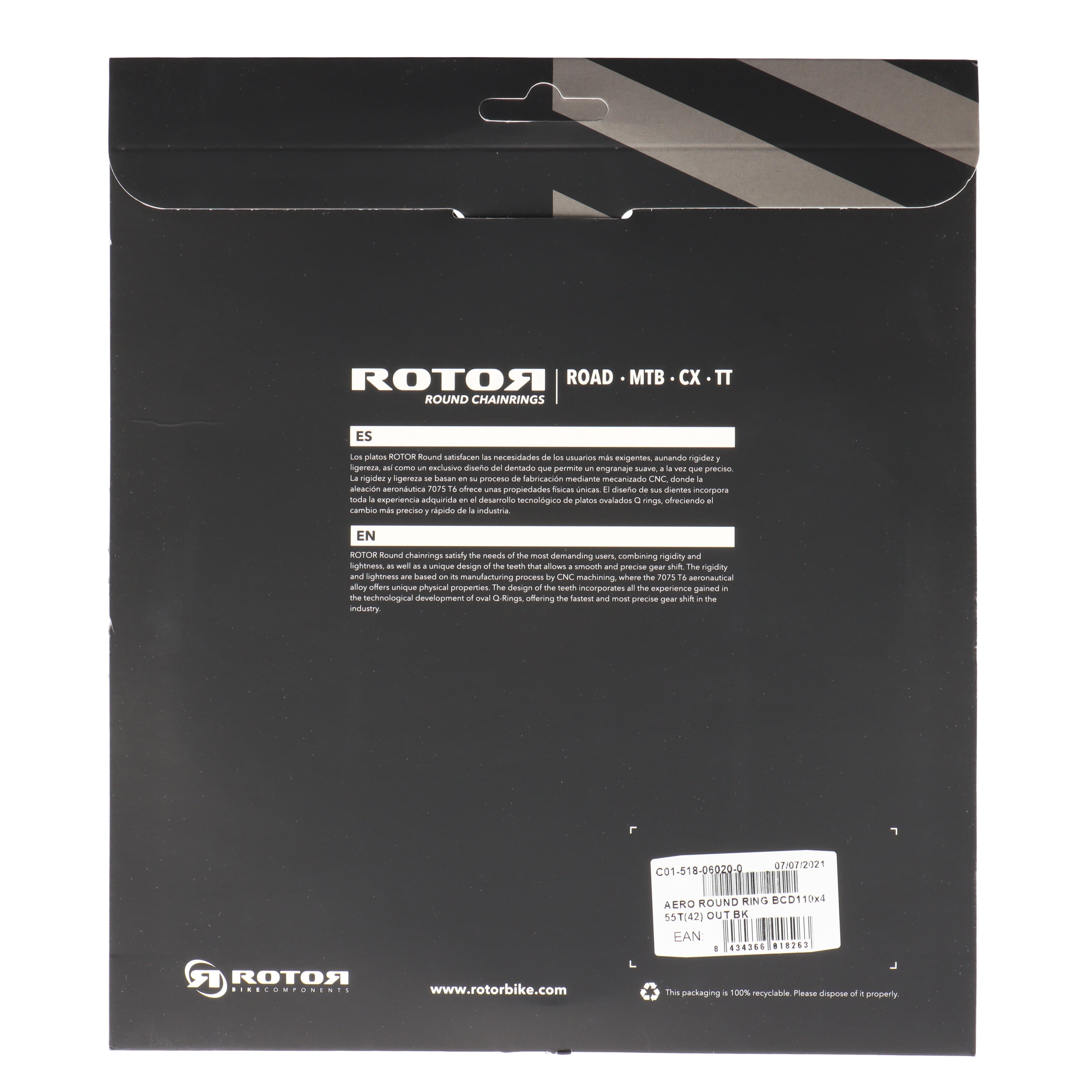 ROTOR Aero Round Ring Kettenblatt 55T | BCD 110x4 | Außenblatt für 42/44T Innenblatt | rund - RAAAD.com