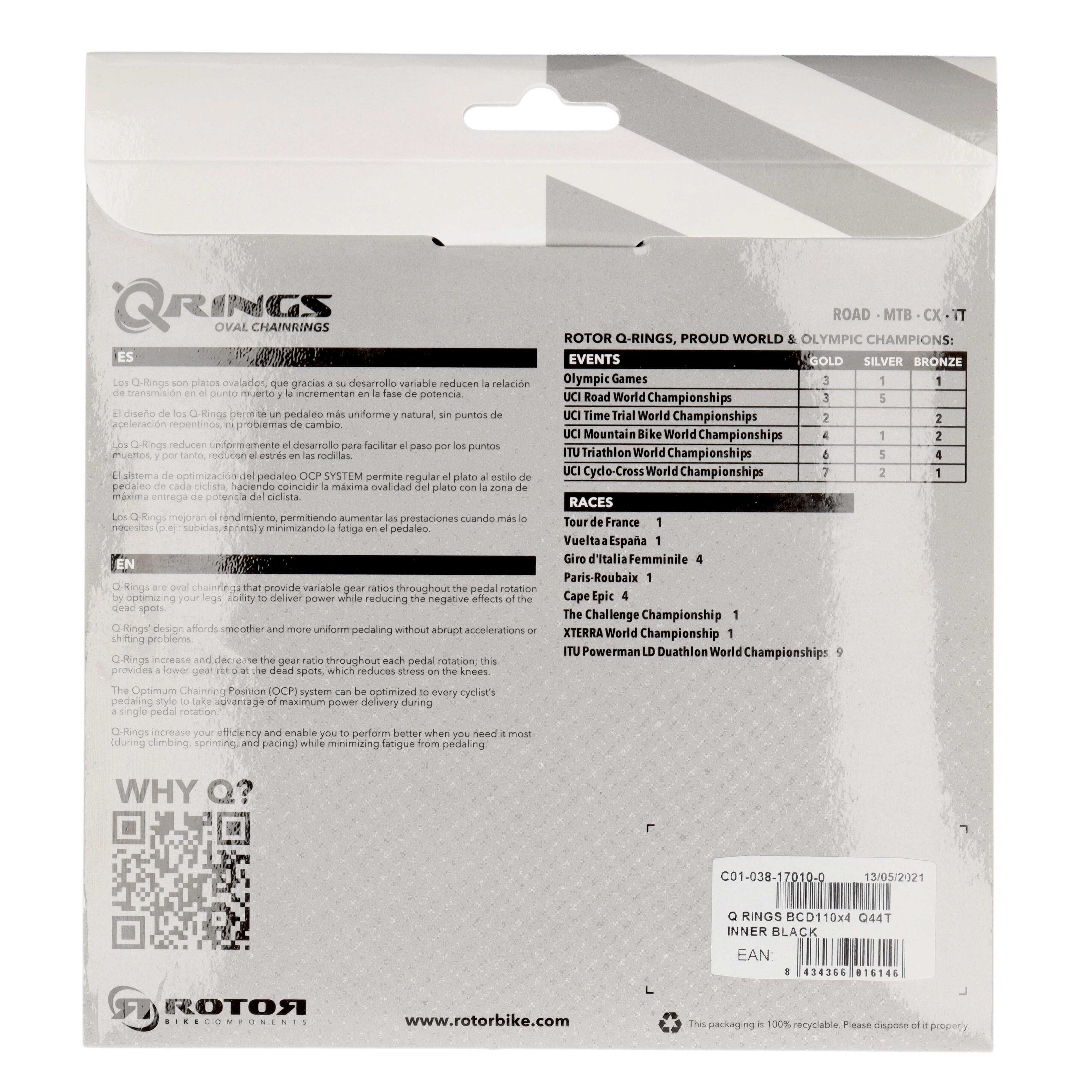 ROTOR Q-Rings Kettenblatt 44T | BCD 110x4 | Innenblatt | oval - RAAAD.com