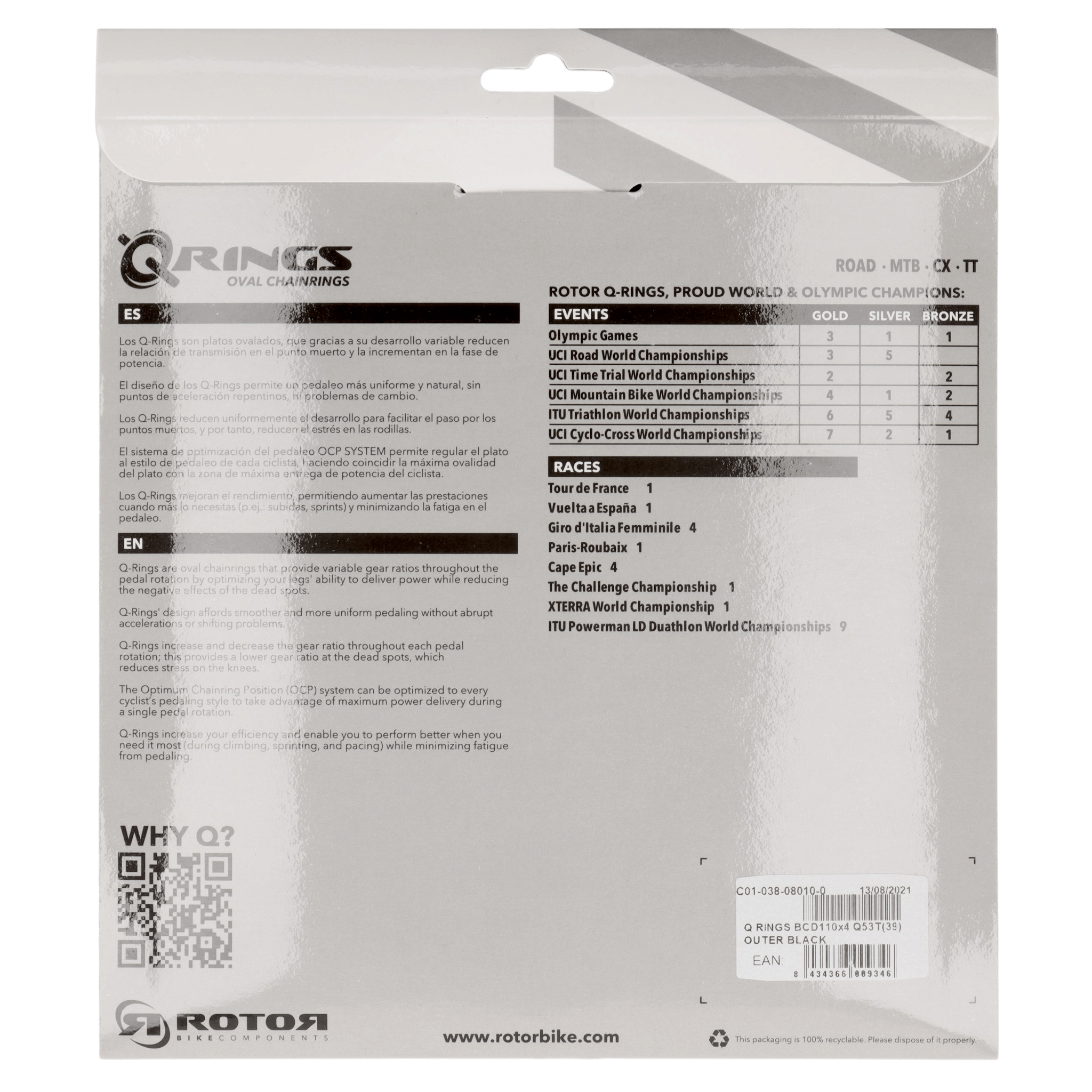 ROTOR Q-Rings Kettenblatt 53T | BCD 110x4 | Außenblatt für 39T Innenblatt | oval - RAAAD.com