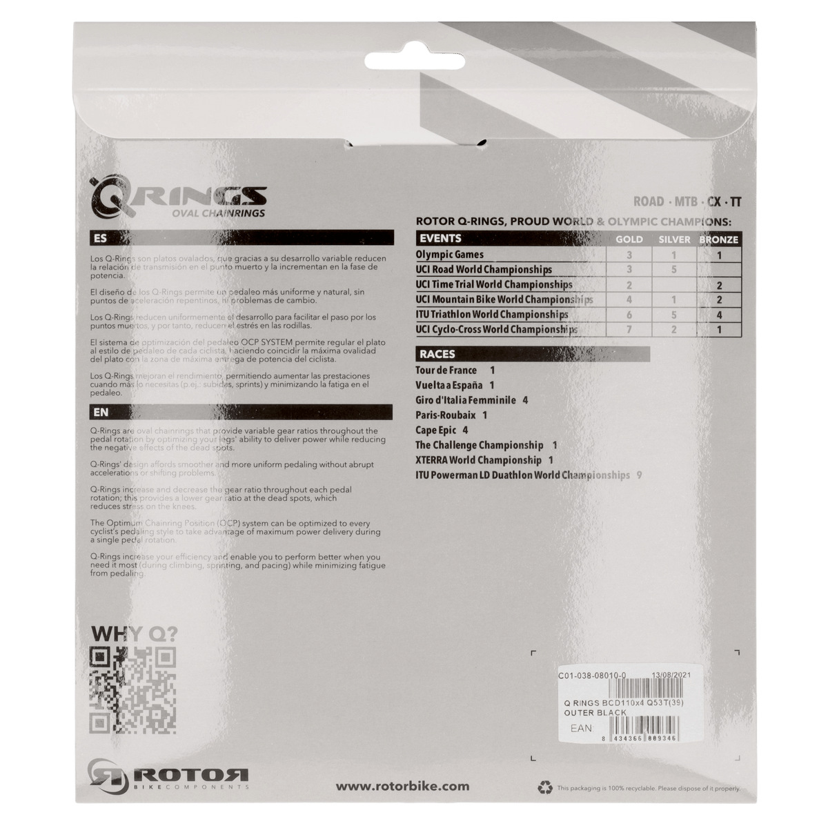 ROTOR Q-Rings Kettenblatt 53T | BCD 110x4 | Außenblatt für 39T Innenblatt | oval - RAAAD.com