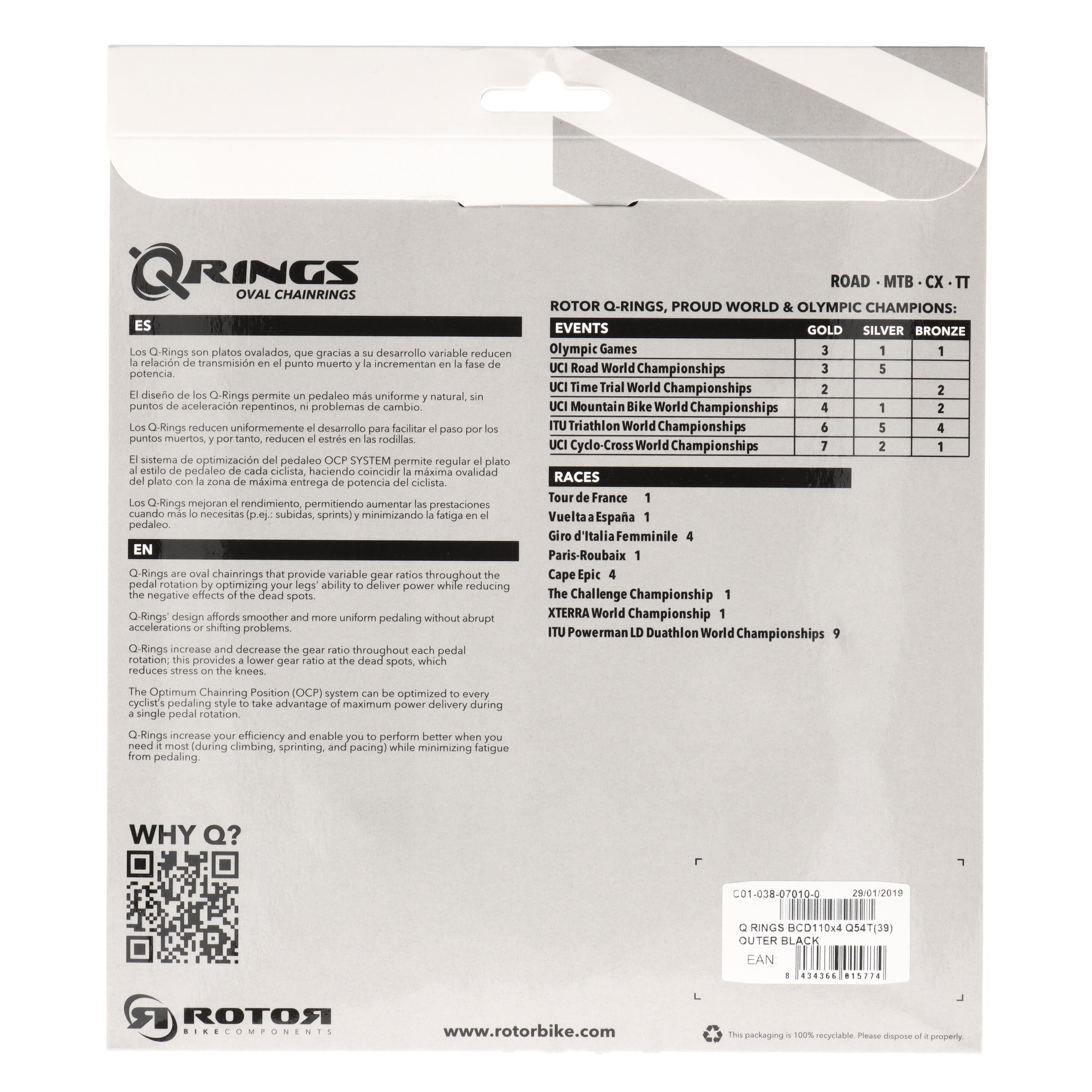 ROTOR Q-Rings Kettenblatt 54T | BCD 110x4 | Außenblatt für 39T Innenblatt | oval - RAAAD.com