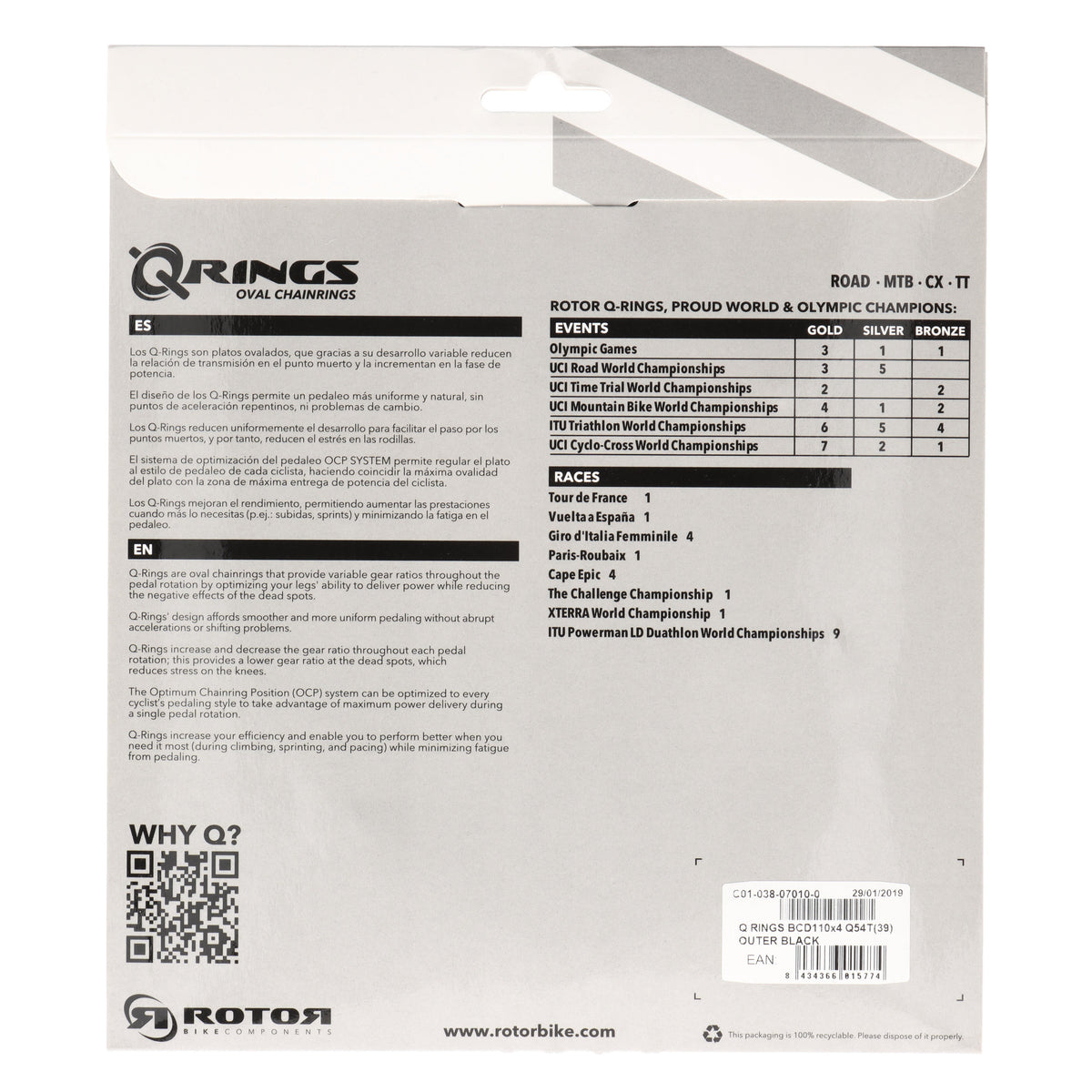 ROTOR Q-Rings Kettenblatt 54T | BCD 110x4 | Außenblatt für 39T Innenblatt | oval - RAAAD.com