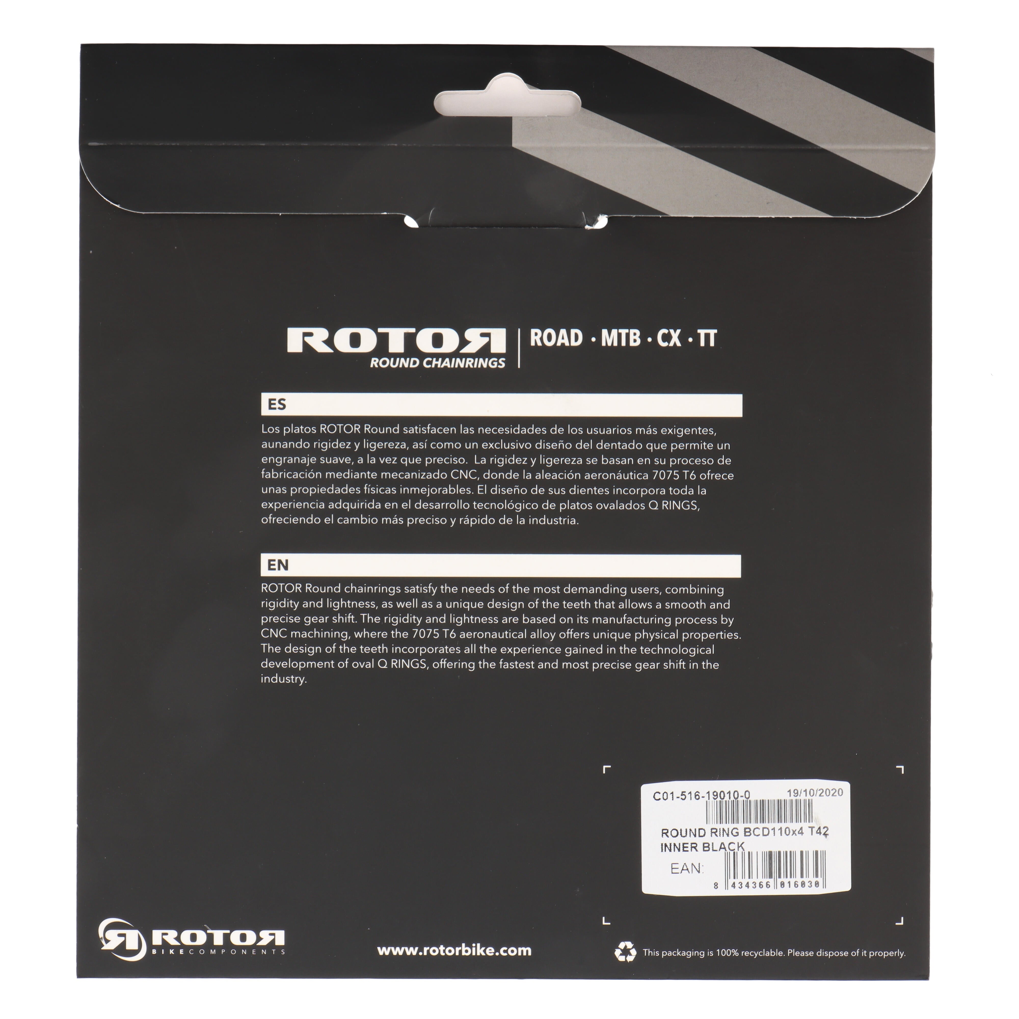 ROTOR Round Ring Kettenblatt 42T | BCD 110x4 | Innenblatt für 54/55T Außenblatt | rund - RAAAD.com