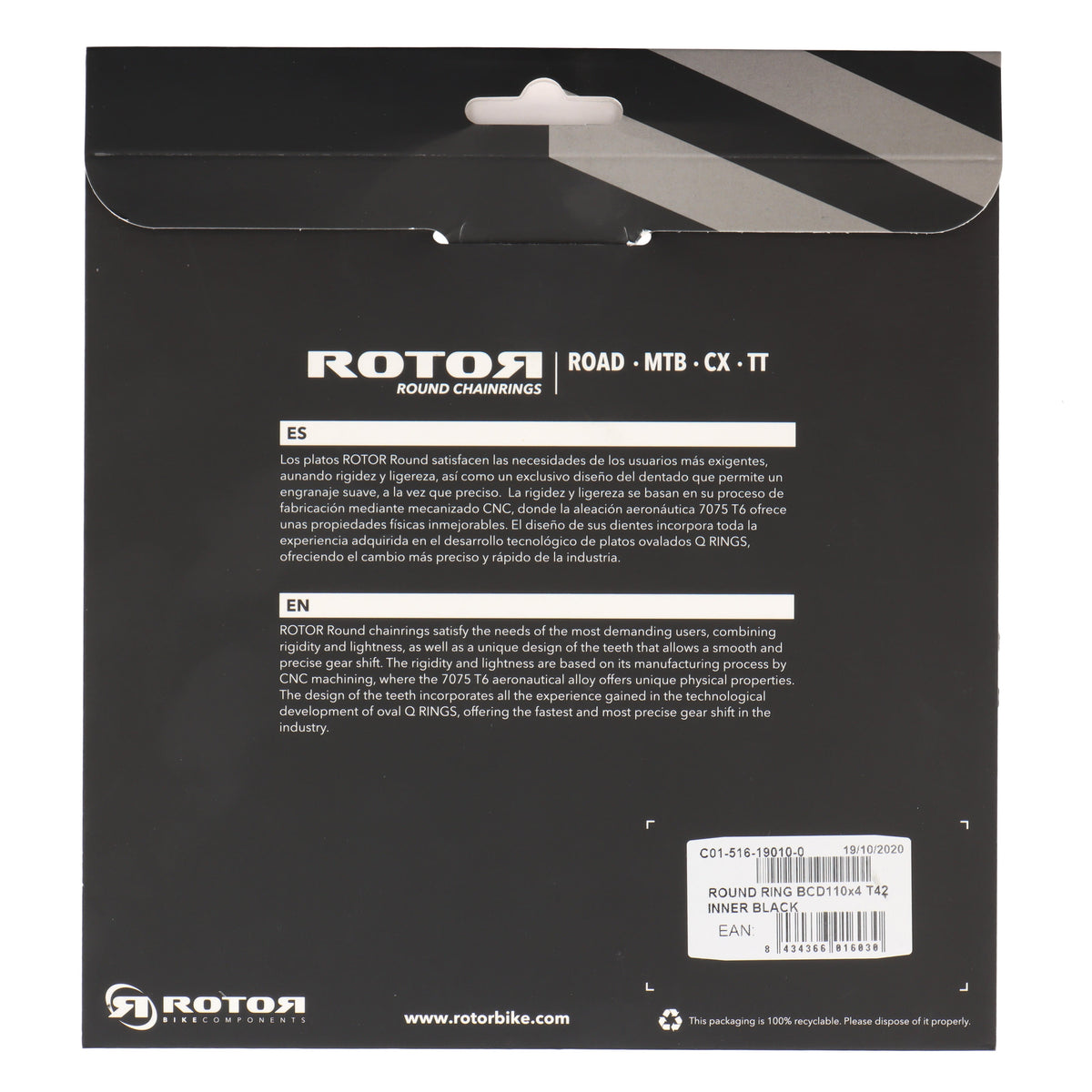 ROTOR Round Ring Kettenblatt 42T | BCD 110x4 | Innenblatt für 54/55T Außenblatt | rund - RAAAD.com