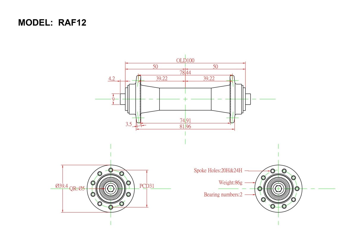 BITEX RAF12 Vorderradnabe Rennrad für Schnellspanner - RAAAD.de